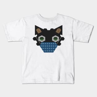 Black Cat Wearing Flowers Pattern with a blue background Mask Kids T-Shirt